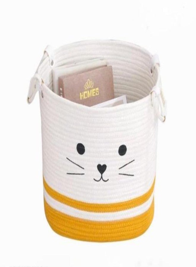 DOLCE CASA Kids Lid Basket With Beautiful Characters - Rope Storage Basket For Baby Diaper, Stuffed Animal Storage Bin Rope Basket For Kids Toy, Baby Laundry Baskets with Lid. (Yellow Cat) - Image 1